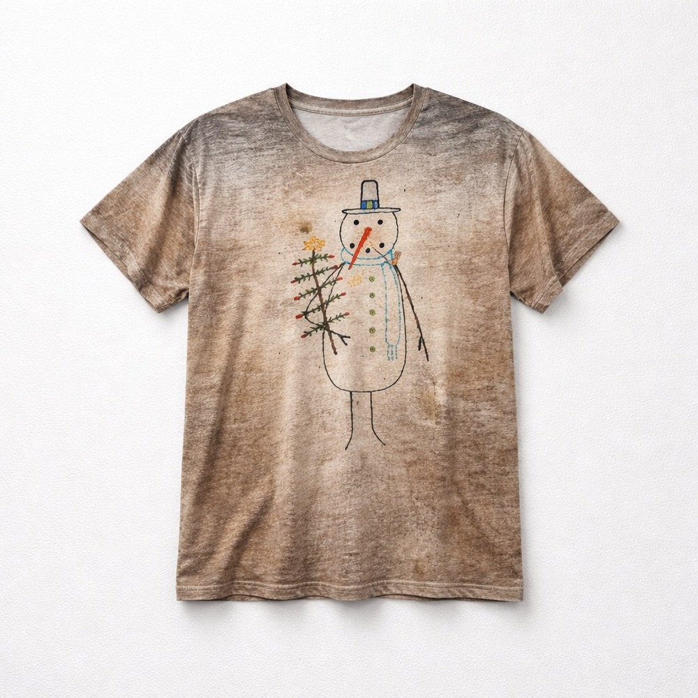 Women’s Snowman Graphic T-Shirt Short Sleeve Round Neck Brown Size XXL - Picture 1 of 3